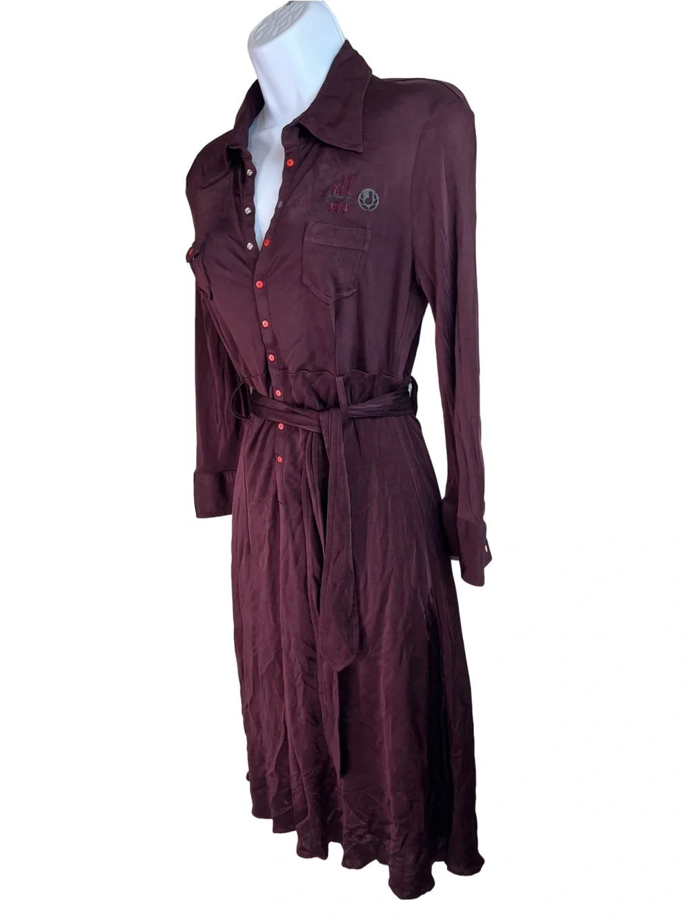 Diesel Shirt Dress Burgundy Rayon Viscose Utility Midi Dress Size M